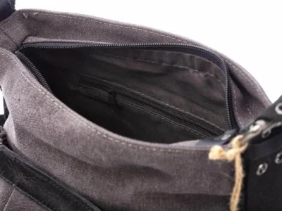 Torebka damska listonoszka z canvasu i skóry naturalnej szara - obrazek 3