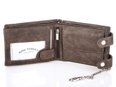 Portfel męski ze skóry ekologicznej z łańcuchem brązowy Wild's - obrazek 5