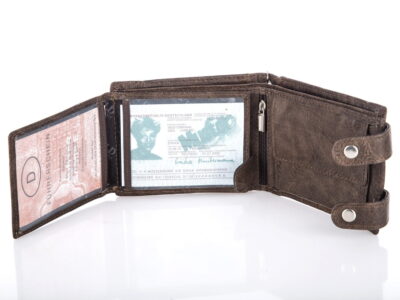 Portfel męski ze skóry ekologicznej z łańcuchem brązowy Wild's - obrazek 4