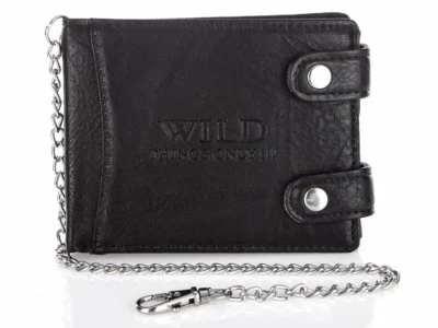 Portfel męski ze skóry ekologicznej z łańcuchem czarny Wild's