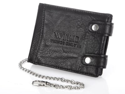 Portfel męski ze skóry ekologicznej z łańcuchem czarny Wild's - obrazek 6