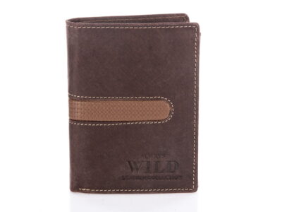Portfel męski skórzany pionowy brązowy z jasnym pasem Wild - obrazek 1