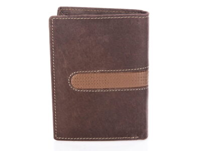 Portfel męski skórzany pionowy brązowy z jasnym pasem Wild - obrazek 4