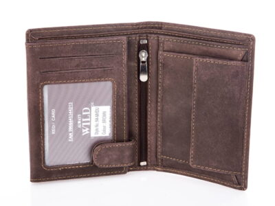 Portfel męski skórzany pionowy brązowy z jasnym pasem Wild - obrazek 6