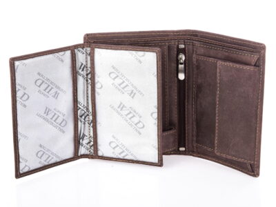 Portfel męski skórzany pionowy brązowy z jasnym pasem Wild - obrazek 7