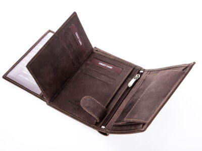 Portfel męski skórzany pionowy brązowy z jasnym pasem Wild - obrazek 5