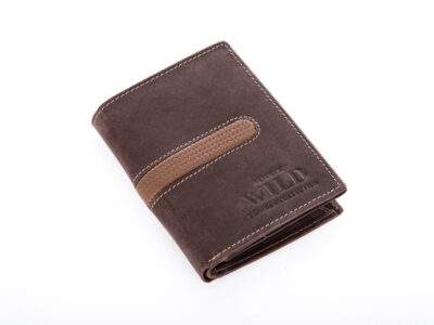 Portfel męski skórzany pionowy brązowy z jasnym pasem Wild - obrazek 2