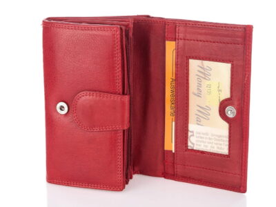 Portfel damski skórzany gładka skóra naturalna czerwony Money Maker - obrazek 6