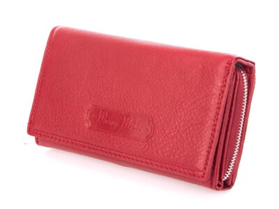 Pojemny portfel damski czerwony skóra naturalna licowa Money Maker - obrazek 2