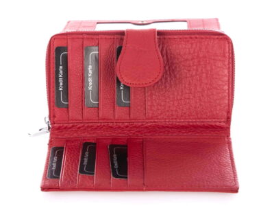 Pojemny portfel damski czerwony skóra naturalna licowa Money Maker - obrazek 5