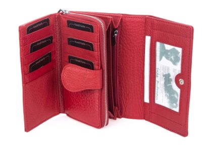 Pojemny portfel damski czerwony skóra naturalna licowa Money Maker - obrazek 6