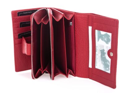 Pojemny portfel damski czerwony skóra naturalna licowa Money Maker - obrazek 7