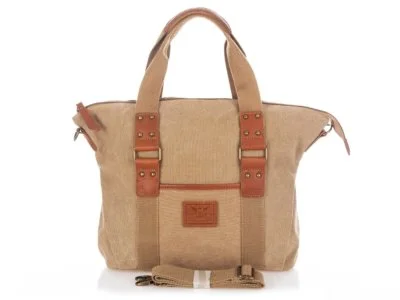 Torebka damska płócienna (canvas) ze skórą naturalną beżowa Harold's