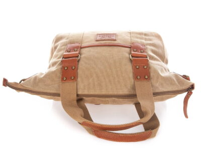 Torebka damska płócienna (canvas) ze skórą naturalną beżowa Harold's - obrazek 5