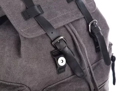 Duży szary plecak płócienny ze skórą naturalną vintage - obrazek 12