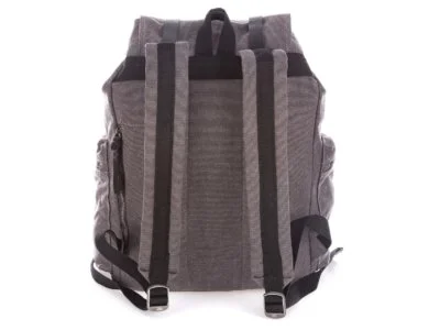 Duży szary plecak płócienny ze skórą naturalną vintage - obrazek 7