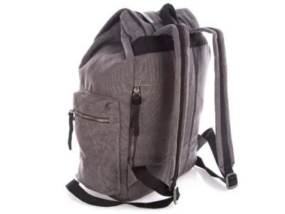 Duży szary plecak płócienny ze skórą naturalną vintage - obrazek 5