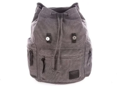 Duży szary plecak płócienny ze skórą naturalną vintage - obrazek 8