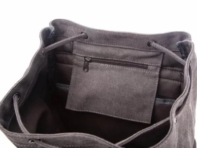 Duży szary plecak płócienny ze skórą naturalną vintage - obrazek 9