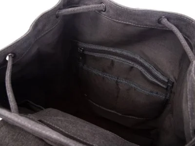 Duży szary plecak płócienny ze skórą naturalną vintage - obrazek 13