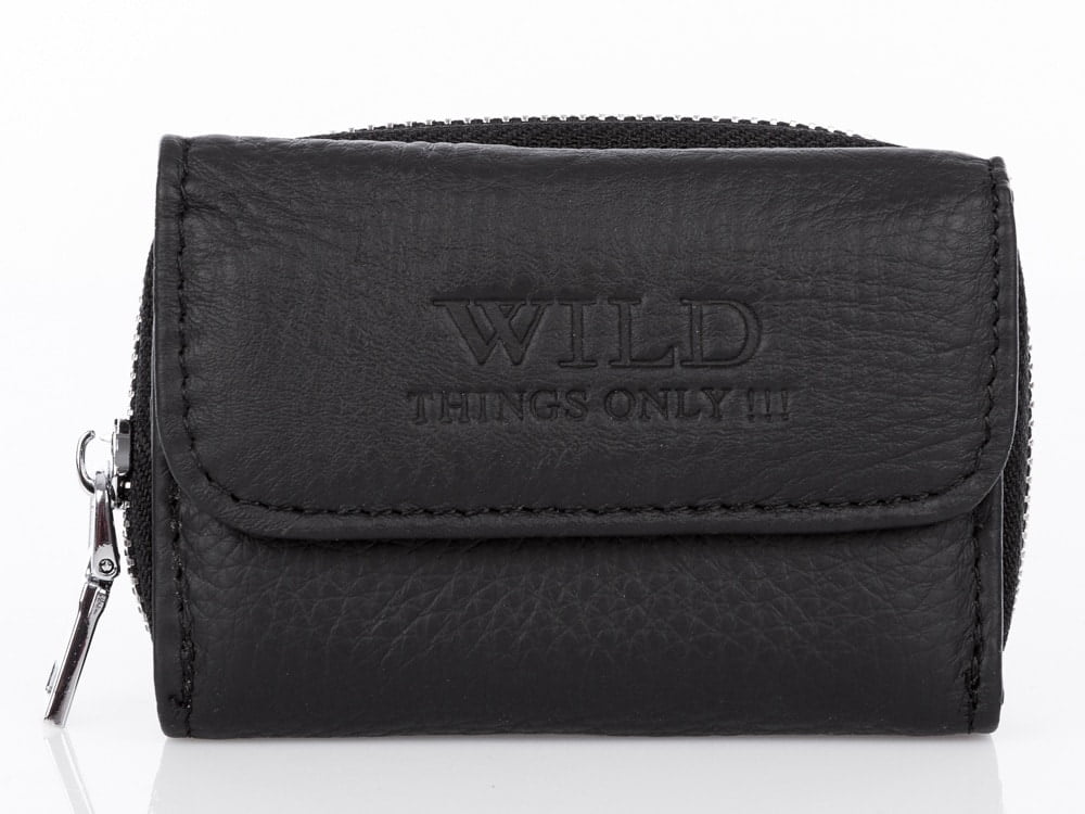 Mały czarny portfel męski Wild's zapinany na zamek ze skóry