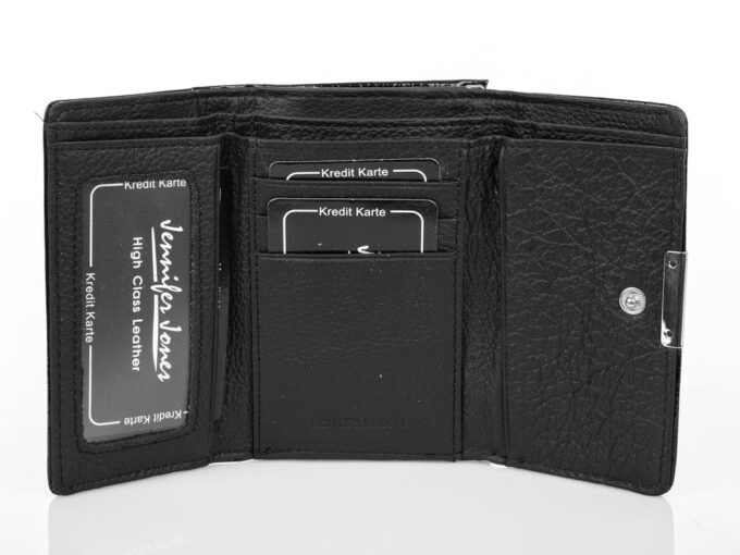 Czarny skórzany lakierowany portfel damski na bigiel