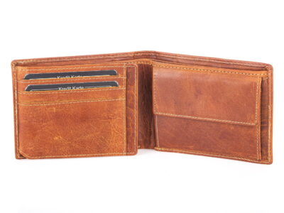 Duży portfel męski brązowy klasyczny z grubej gładkiej skóry naturalnej RFID - obrazek 6