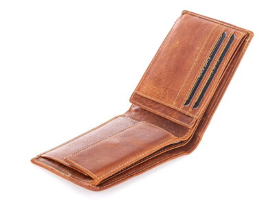 Duży portfel męski brązowy klasyczny z grubej gładkiej skóry naturalnej RFID - obrazek 4