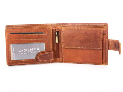 Duży portfel męski brązowy z grubej skóry naturalnej zapinany na zatrzask RFID - obrazek 8