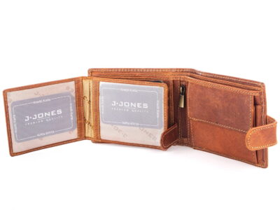 Duży portfel męski brązowy z grubej skóry naturalnej zapinany na zatrzask RFID - obrazek 7