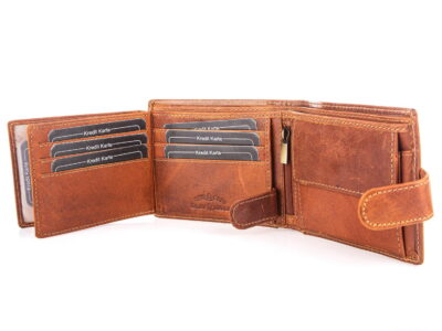 Duży portfel męski brązowy z grubej skóry naturalnej zapinany na zatrzask RFID - obrazek 6