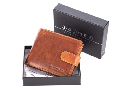 Duży portfel męski brązowy z grubej skóry naturalnej zapinany na zatrzask RFID - obrazek 3