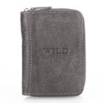 Mały, skórzany portfel męski szary Wild's zapinany dookoła na zamek RFID