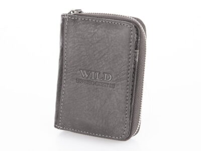 Mały, skórzany portfel męski szary Wild's zapinany dookoła na zamek RFID - obrazek 5