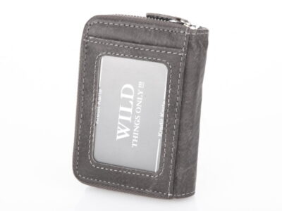 Mały, skórzany portfel męski szary Wild's zapinany dookoła na zamek RFID - obrazek 4