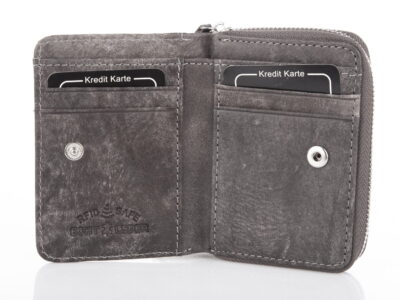 Mały, skórzany portfel męski szary Wild's zapinany dookoła na zamek RFID - obrazek 3