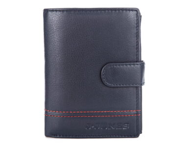 Męski portfel skórzany pionowy granatowy z czerwonym szwem J Jones - obrazek 1