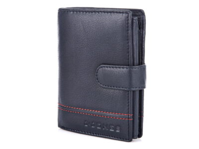 Męski portfel skórzany pionowy granatowy z czerwonym szwem J Jones - obrazek 2
