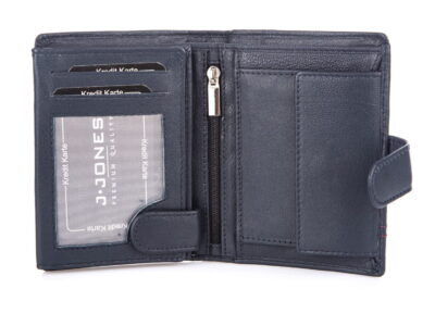 Męski portfel skórzany pionowy granatowy z czerwonym szwem J Jones - obrazek 8