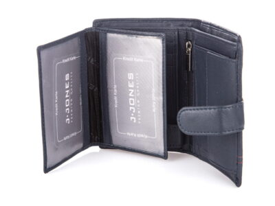 Męski portfel skórzany pionowy granatowy z czerwonym szwem J Jones - obrazek 7