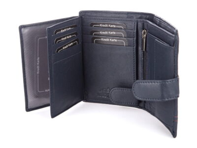 Męski portfel skórzany pionowy granatowy z czerwonym szwem J Jones - obrazek 6