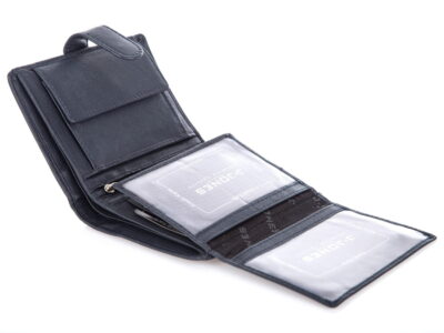 Męski portfel skórzany pionowy granatowy z czerwonym szwem J Jones - obrazek 5