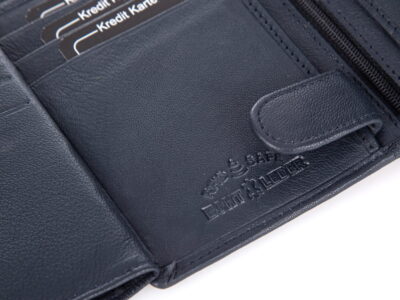 Męski portfel skórzany pionowy granatowy z czerwonym szwem J Jones - obrazek 4