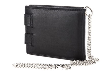 Duży, pojemny czarny skórzany portfel męski na łańcuchu Cash - obrazek 7