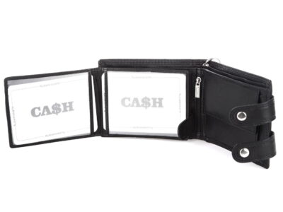 Duży, pojemny czarny skórzany portfel męski na łańcuchu Cash - obrazek 5