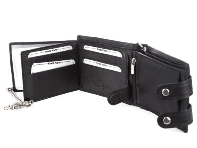 Duży, pojemny czarny skórzany portfel męski na łańcuchu Cash - obrazek 4