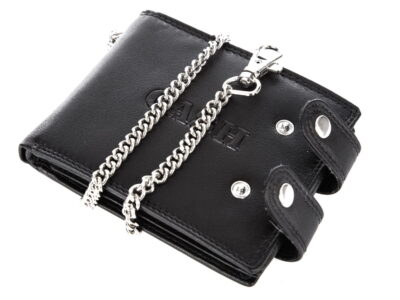 Duży, pojemny czarny skórzany portfel męski na łańcuchu Cash - obrazek 3