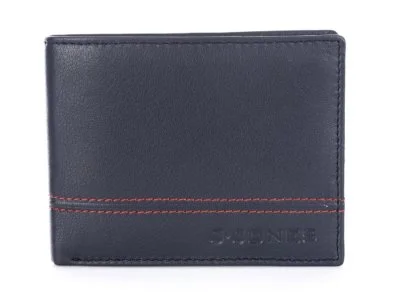 Poziomy portfel męski skórzany J Jones trifold RFID granatowo-czerwony