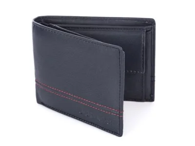 Poziomy portfel męski skórzany J Jones trifold RFID granatowo-czerwony - obrazek 2