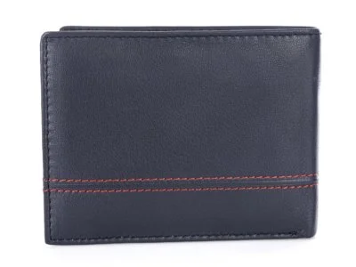 Poziomy portfel męski skórzany J Jones trifold RFID granatowo-czerwony - obrazek 8